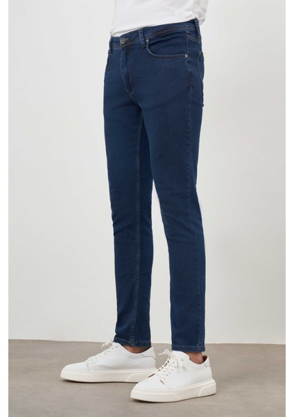 Erkek Lacivert Denim 5 Cep Slim Fit Jean Kot Pantolon modelleri