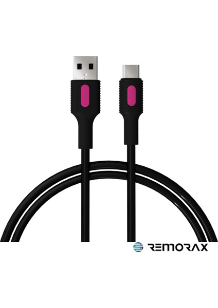 Coral Hızlı Şarj Usb Type A Type-C 120 Cm 3.0a Siyah Kablo Fuşya-Siyah Uçlar