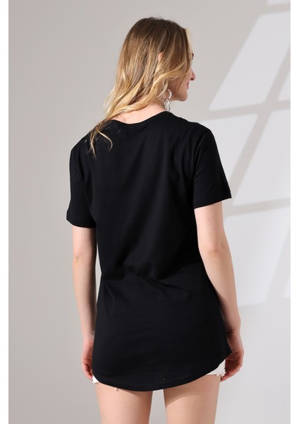 Eteği Oval Salaş Pamuklu Penye Kompakt T-Shirt 21733 Siyah fırsatları