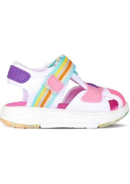 Beyaz-Pembe Çocuk Sandalet Erkek Çocuklar İçin Düz Taban Cırt Bağlamalı