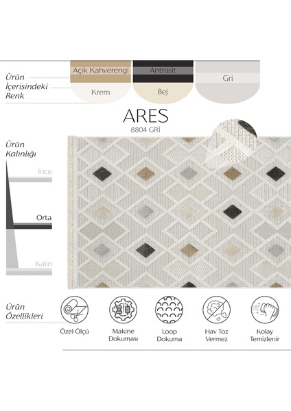 Ares 8804 Gri Halı Salon Halısı Bohem Halı