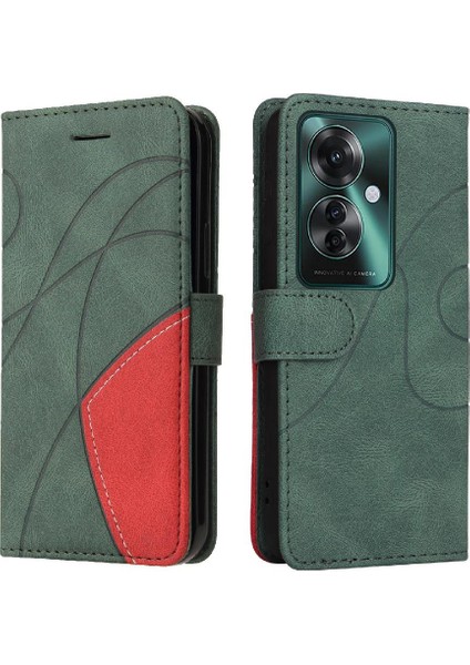 Kart Yuvası Standı ile Oppo Oppo 11F 5g Iki Renkli Dikiş Için Flip Case (Yurt Dışından)