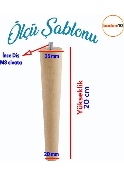 Ahşap (20 CM) Sehpa Puf Konsol Tv Ünitesi Ayağı Ayakları M8 Civatalı Bağlantı Aparatlı