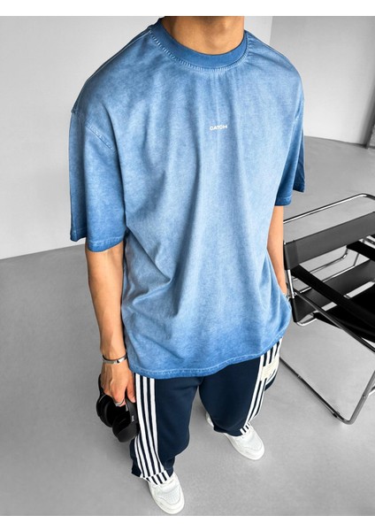 Oversize Yuvarlak Yaka Yıkamalı Catch T-Shirt Mavi fiyatları