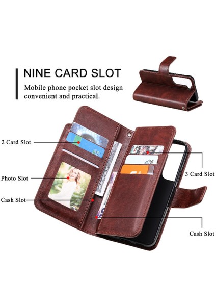Samsung Galaxy S22 Artı Kickstand Manyetik Pu Deri Cüzdan 9 (Yurt Dışından)