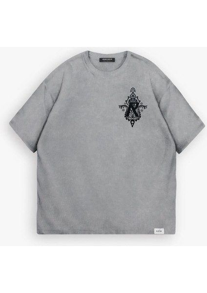 Oversize Etknik Desen Baskılı Yıkamalı T-Shirt Gri fiyatları