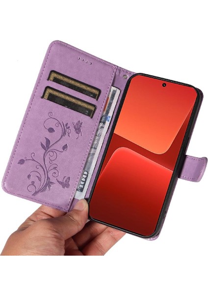 Xiaomi 13 Için Kılıf ve Kart Yuvası Cüzdan Telefon Kılıfı Kabartmalı Kelebek (Yurt Dışından)
