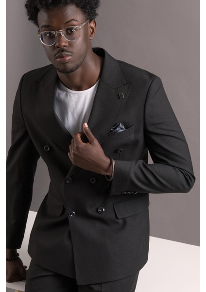 Slimfit Sivri Yaka Çift Pileli Dokulu Kumaş Kruvaze Takım Elbise indirimleri