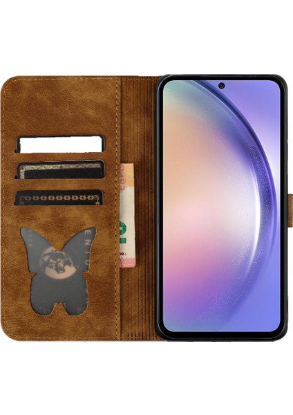Samsung Galaxy Için Kılıf A52S 5g Cüzdan Kılıf Kabartmalı Kelebek Kedi Kartı (Yurt Dışından)