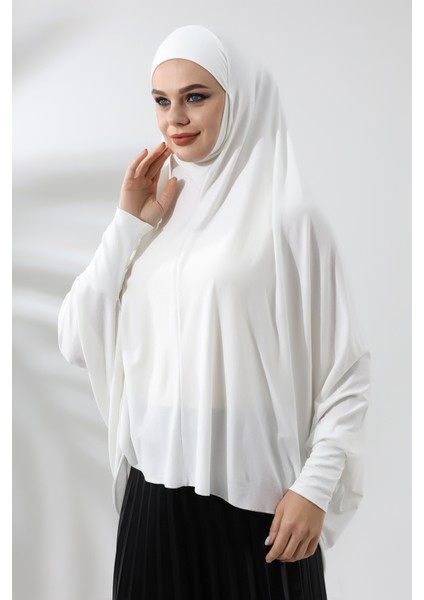 Krem Hazır Pratik Sultanbaş Tesettür Kollu Penye Sufle Eşarp Hijab