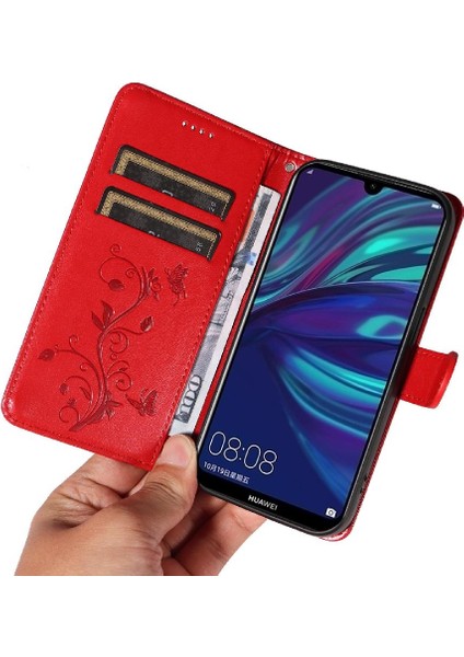 Mays Shop Huawei Huawei 2019 Için Flip Case Yüksek Kaliteli Deri Kabartmalı Kelebek ve (Yurt Dışından)