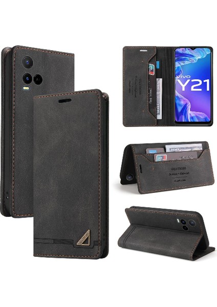 Vıvo Y21 Premium Deri Iki Kart Yuvaları Kickstand Premium Için Kılıf (Yurt Dışından)