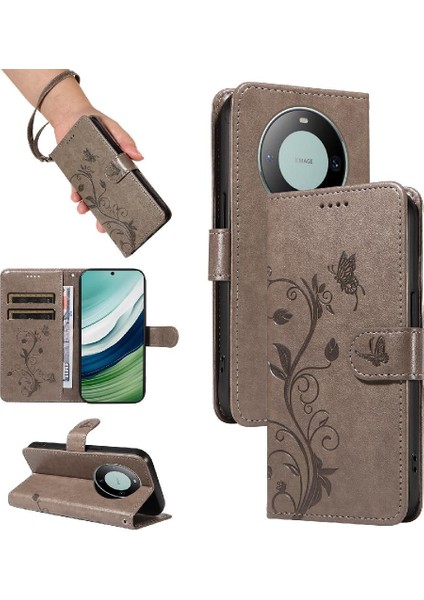 Huawei Mate 60 Için Flip Case El Kayışı Cüzdan ile Yüksek Kaliteli Deri (Yurt Dışından)
