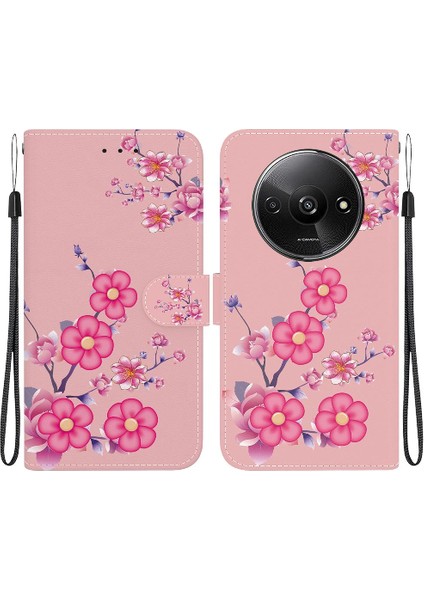 Xiaomi Redmi A3 Pu Deri Kelebek Çiçek Boyalı Cüzdan Kart (Yurt Dışından)