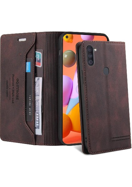 Samsung Galaxy A11 Iki Kart Yuvaları Için Kılıf Kickstand Premium Deri (Yurt Dışından)