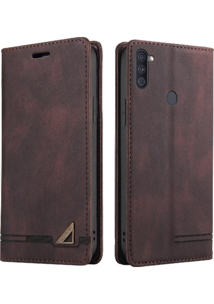 Samsung Galaxy A11 Iki Kart Yuvaları Için Kılıf Kickstand Premium Deri (Yurt Dışından)