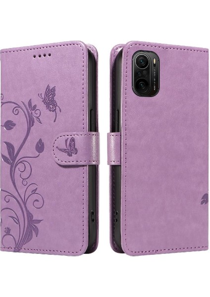 Xiaomi Poco F3 Kabartmalı Kelebek Yüksek Kaliteli Deri ve Kart (Yurt Dışından)