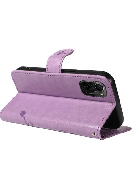 Xiaomi Poco F3 Kabartmalı Kelebek Yüksek Kaliteli Deri ve Kart (Yurt Dışından)