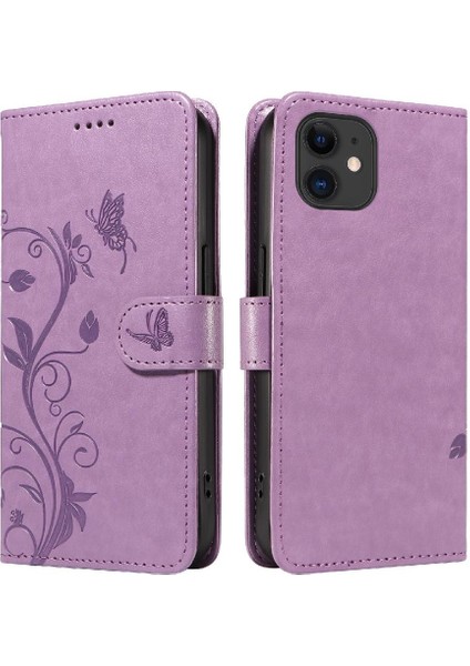 IPhone 11 Için Kılıf ve Kart Yuvası Yüksek Kaliteli Deri Kabartmalı Kelebek (Yurt Dışından)