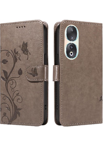 El Kayışı Cüzdan Telefon Kılıfı Kabartmalı Kelebek ile Onur 90 Pro Için Kılıf (Yurt Dışından)
