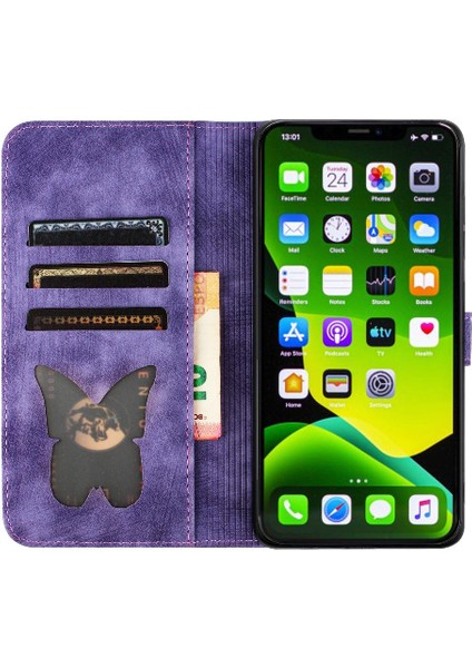 IPhone 11 Için Kılıf Pro Kart Cep Flip Folio Kabartmalı Kelebek Kedi (Yurt Dışından)