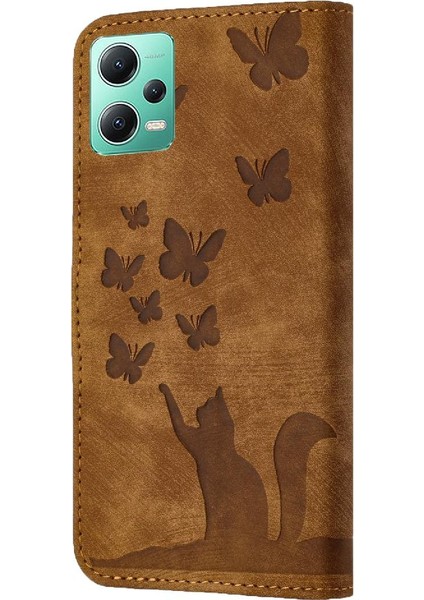Xiaomi Redmi Için Not 12 5g Kabartmalı Kelebek Kedi Flip Folio Kart (Yurt Dışından)