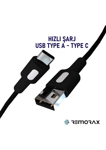 Coral Hızlı Şarj Usb Type A Type-C 150 Cm 3.0a Siyah Kablo Beyaz-Siyah Uçlar