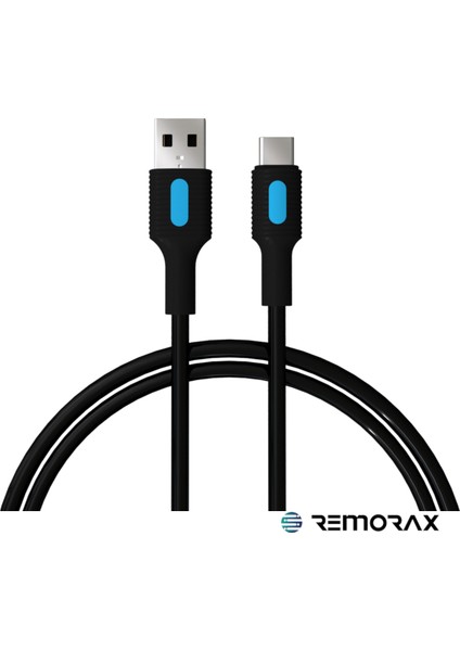 Coral Hızlı Şarj Usb Type A Type-C 120 Cm 3.0a Siyah Kablo Mavi-Siyah Uçlar