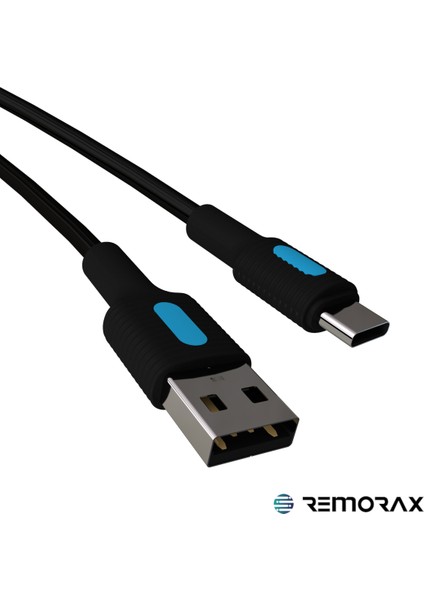 Coral Hızlı Şarj Usb Type A Type-C 120 Cm 3.0a Siyah Kablo Mavi-Siyah Uçlar