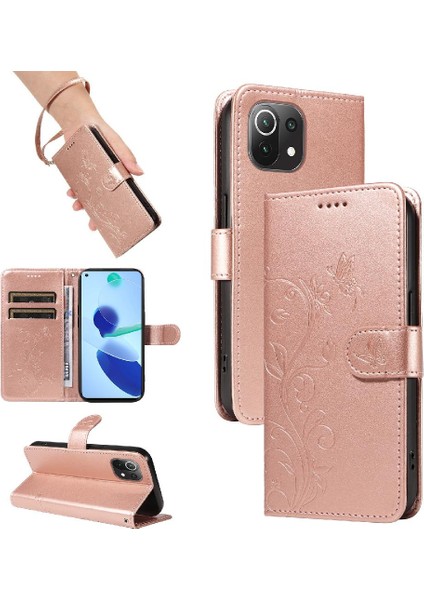El Kayışı Kabartmalı Kelebek ve Kart Yuvası ile Xiaomi 11 Lite Için Kılıf (Yurt Dışından)