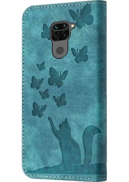 Xiaomi Redmi Için Not 9 Kabartmalı Kelebek Kedi Cüzdan Kılıf Flip (Yurt Dışından)