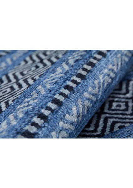 Mavi Salon&yolluk Dijital Baskılı Makinede Yıkanabilir Kaymaz Taban Saçaklı Halı HA230 indirimleri