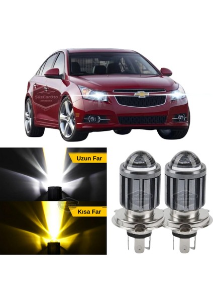 Chevrolet Cruze 2008-2016 Uyumlu Mercekli Far Ampulü LED Xenon Çift Renk Sarı-Beyaz Far Şimşek Etkili Csp LED Lamba Uzun Kısa 2 Adet Takım