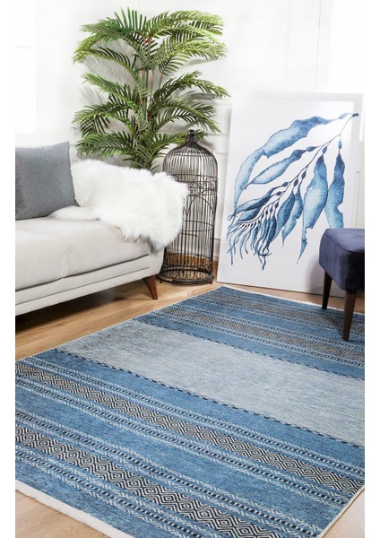 Mavi Salon&yolluk Dijital Baskılı Makinede Yıkanabilir Kaymaz Taban Saçaklı Halı HA230 fiyatları