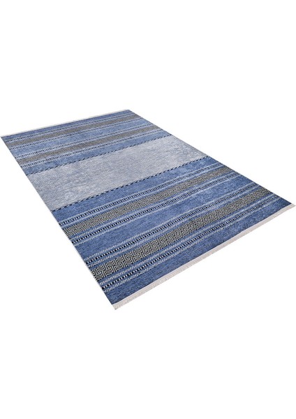 Mavi Salon&yolluk Dijital Baskılı Makinede Yıkanabilir Kaymaz Taban Saçaklı Halı HA230 fırsatları