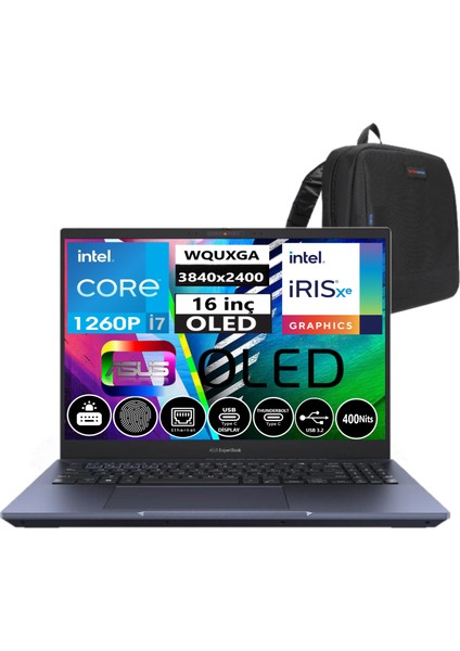 Expertbook B5602CBA-I71260165 Intel Core I7 1260P 16GB Ddr5 2tb SSD 16" OLED WINDOWS11PRO Taşınabilir Bilgisayar 090NX05H1-M00P4027+WEBLEGELSINÇANTA