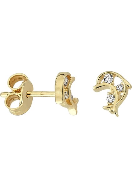 14 Ayar Altın Taşlı Yunus Küpe 1 gr