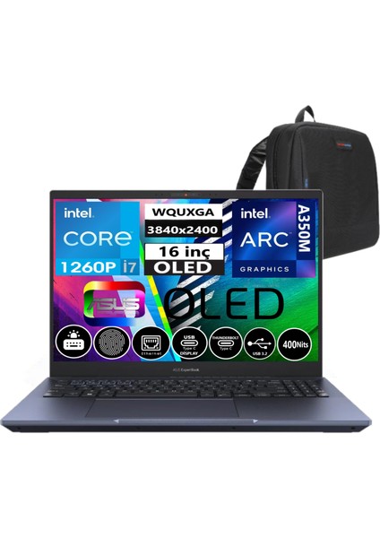 Expertbook B5602CBN-I71260165 Intel Core I7 1260P 16GB Ddr5 4tb SSD 16" OLED 4gb ARCA350M WINDOWS11PRO Taşınabilir Bilgisayar 090NX05K1-M00L0028+WEBLEGELSINÇANTA