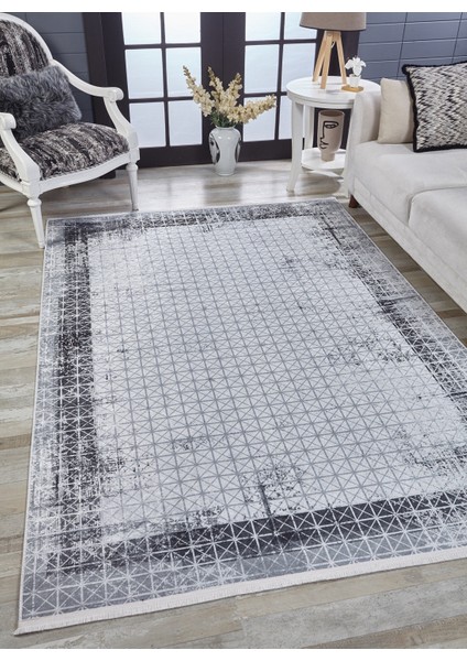 Gri Salon&yolluk Dijital Baskılı Makinede Yıkanabilir Kaymaz Taban Saçaklı Halı HA469 fiyatları