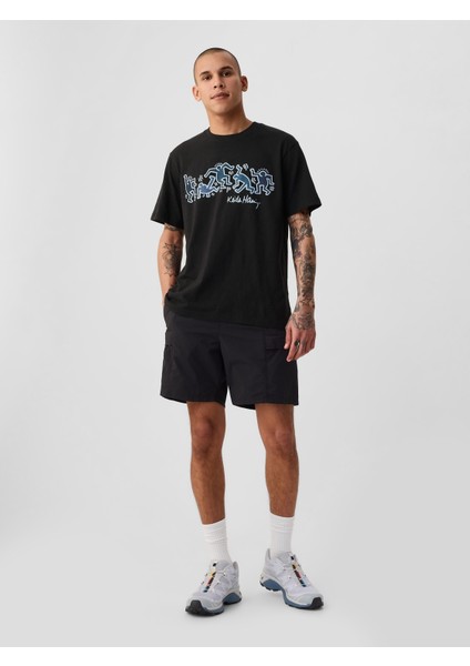 Erkek Siyah Gap × Keith Haring Grafikli T-Shirt