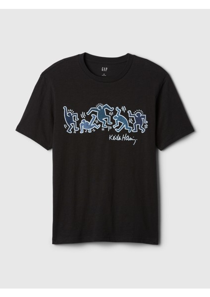 Erkek Siyah Gap × Keith Haring Grafikli T-Shirt