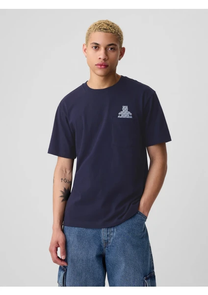 Erkek Lacivert Gap Logo Brannan Bear Grafikli T-Shirt