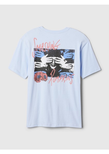 Erkek Mavi Smashing Pumpkins Grafikli T-Shirt