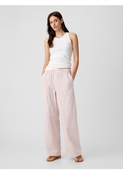 Kadın Açık Pembe Pull-On Wide Leg Jean Pantolon