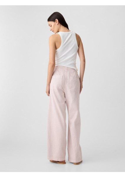 Kadın Açık Pembe Pull-On Wide Leg Jean Pantolon