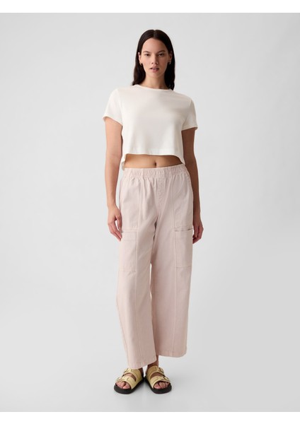 Kadın Açık Pembe Pull-On Wide Leg Jean Pantolon