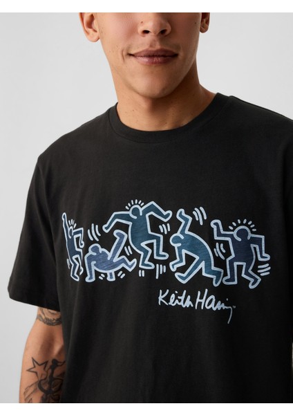 Erkek Siyah Gap × Keith Haring Grafikli T-Shirt