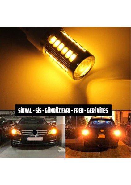 2 Adet T20 LED Ampul Mercekli 33 Ledli Çift Duy Turuncu