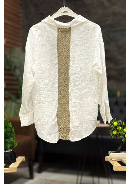 Sırtı Hasır Dantel Detay Uzun Kol Gömlek