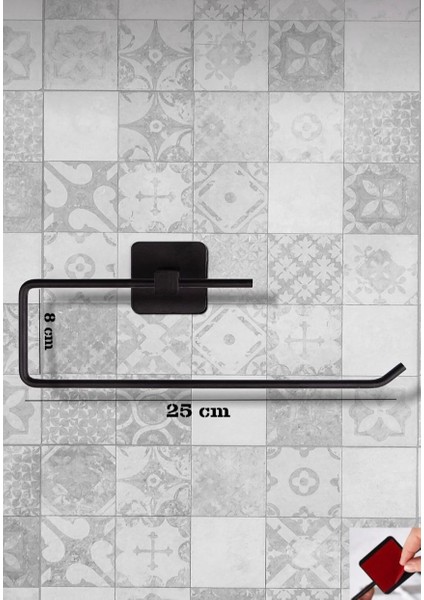 Kare Yapışkanlı Siyah Kağıt Rulo Havluluk, Peçetelik, Yapışkanlı Tasarım, Banyo Askısı